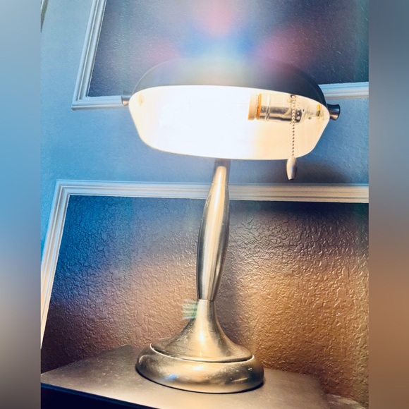 VINTAGE 15” Bankers Desk Lamp Elegant Chrome Matte Silver - Picture 11 of 16